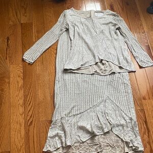 David's Bridal Shimmering Silver Gown